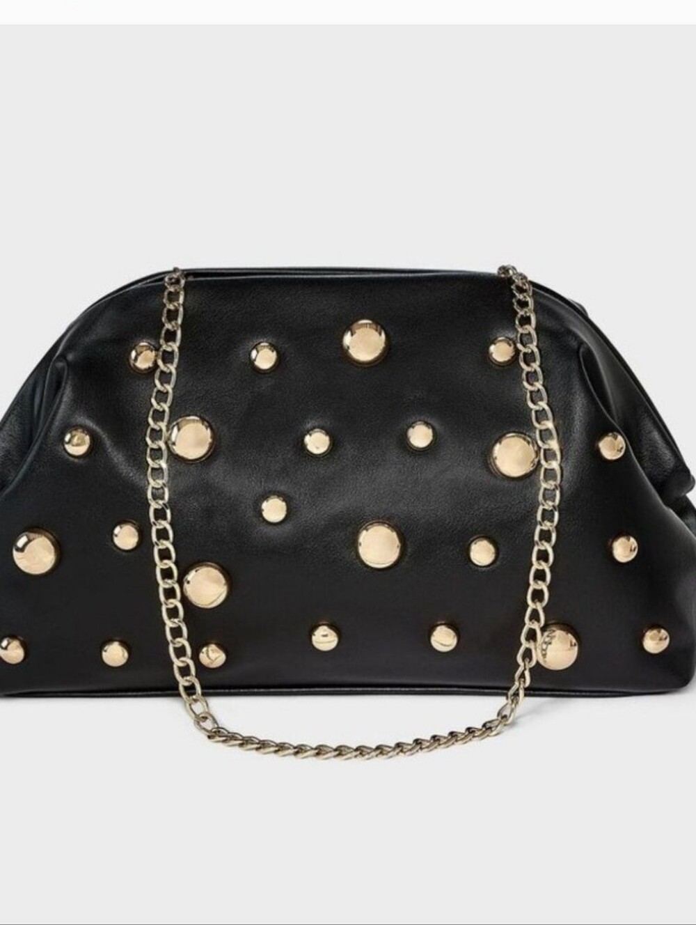 a new day Black Faux Leather Studded Shoulder Bag with Gold Accents